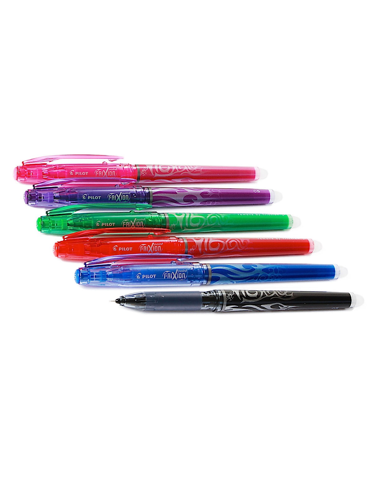 FriXion Point Erasable Gel Pens black, blue, red, green, pink, purple, set of 6, 0.5 mm (pack of 2)