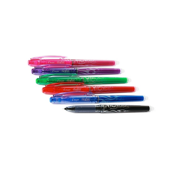 FriXion Point Erasable Gel Pens black, blue, red, green, pink, purple, set of 6, 0.5 mm (pack of 2)
