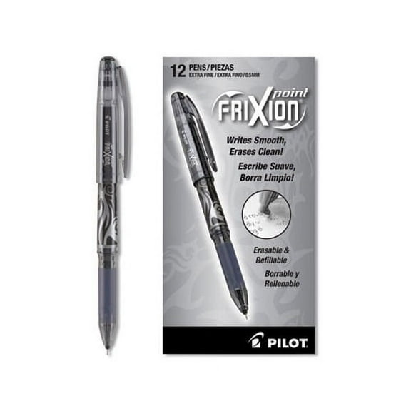 FriXion Point Erasable Stick Gel Pen Extra-Fine 0.5mm, Black Ink, Black Barrel