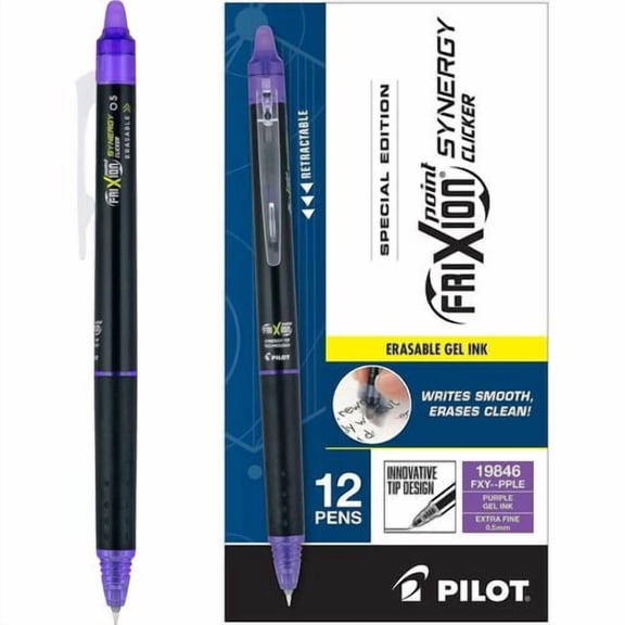 FriXion Synergy Clicker Erasable Gel Pen, Refillable, Retractable, Purple Ink, Thermosensitive Gel Ink, Document (19846) | 10 Dozen (120 Total)