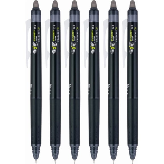 FriXion Synergy Clicker Retractable & Erasable Gel Ink Pens, 0.5mm Extra Fine Point, 6-pack (Black/Blue)