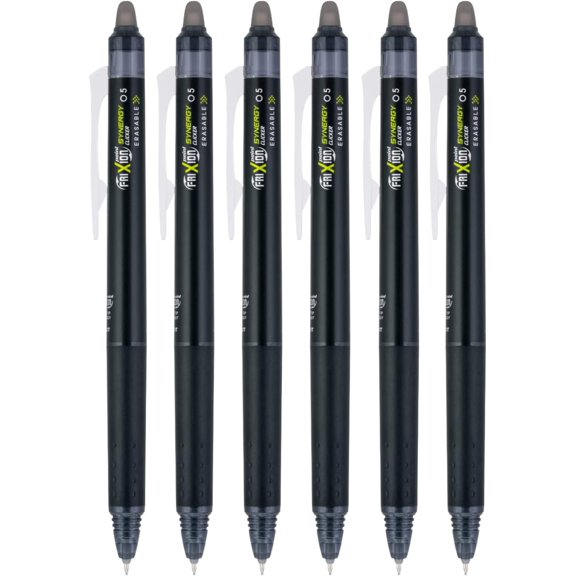 FriXion Synergy Clicker Retractable & Erasable Gel Ink Pens, 0.5mm Extra Fine Point, Black Ink, 6-pack