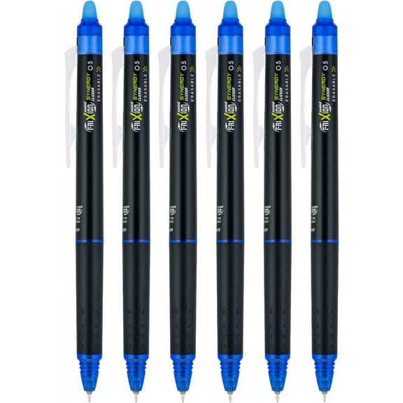 FriXion Synergy Clicker Retractable & Erasable Gel Ink Pens, 0.5mm Extra Fine Point, Navy Ink, 6-pack