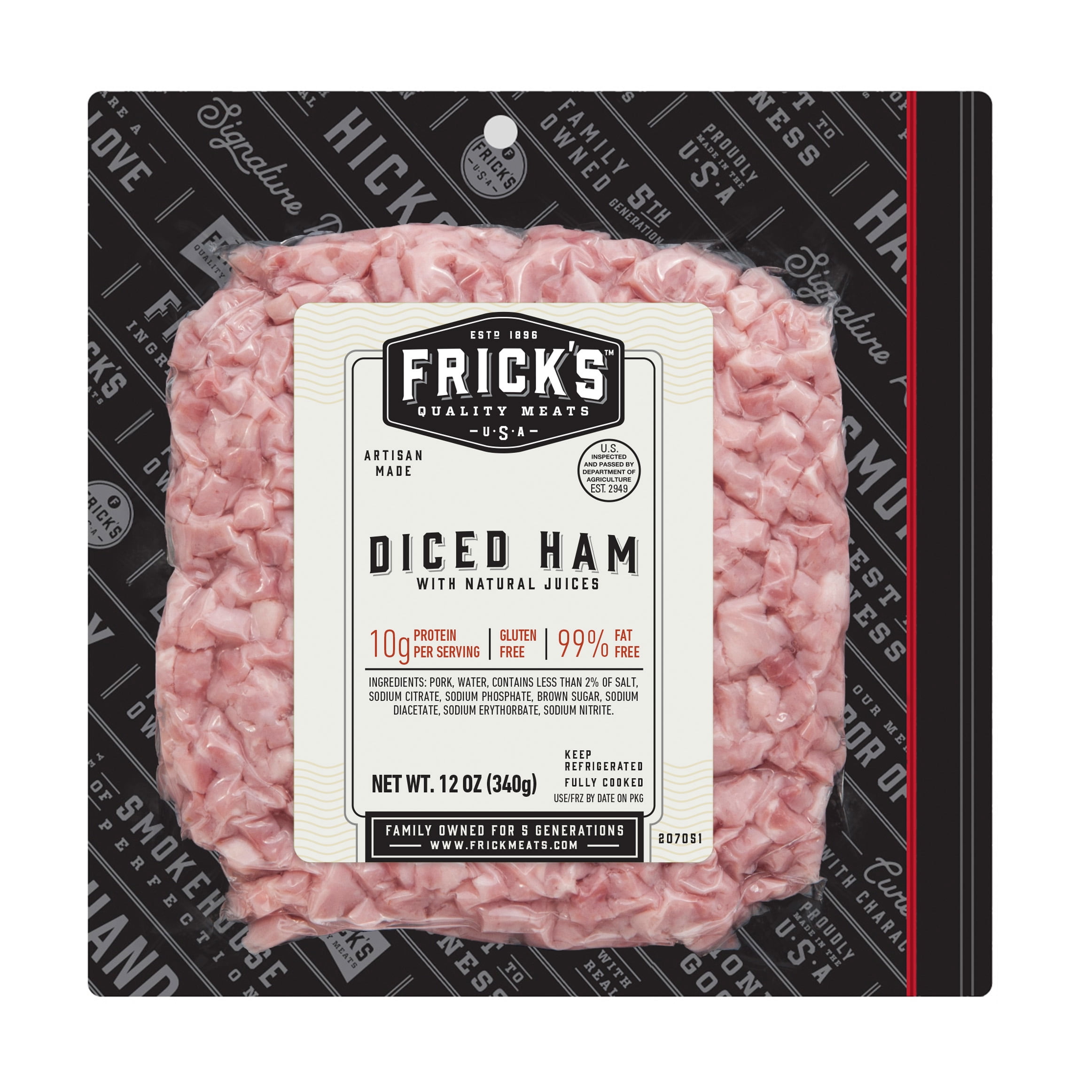 Frick's Quality Meats Diced Ham, 12oz, Fully Cooked, 10g of Protein per