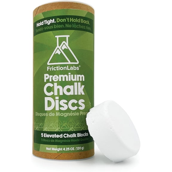 Friction Labs Chalk Discs - Premium Moisture-Absorbing Gym Chalk Blocks for Rock Climbing, Weight Lifting, Gymnastics, & Bowling - Mess Free Gym Chalk - 5 Individual 0.85oz Block Chalk Discs