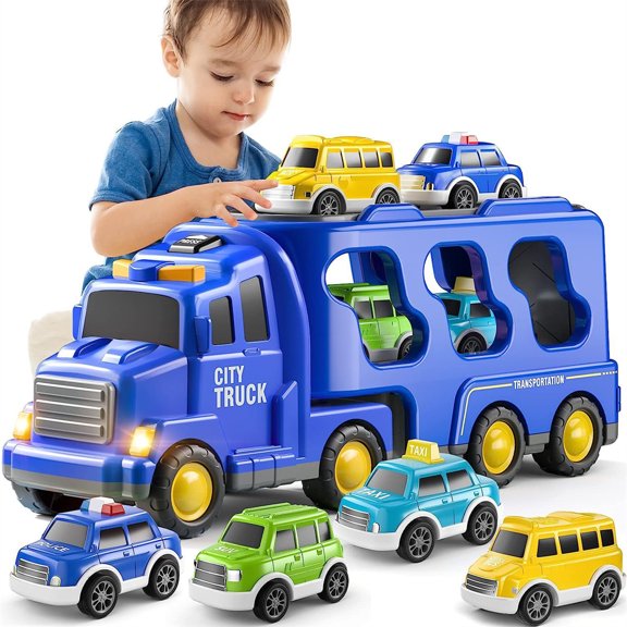Friction Power Vehicle Toy Car Set Toddler Fire Engine Toys For Boys Girls Carrier Truck Transport Cars Firefighter Vehicles