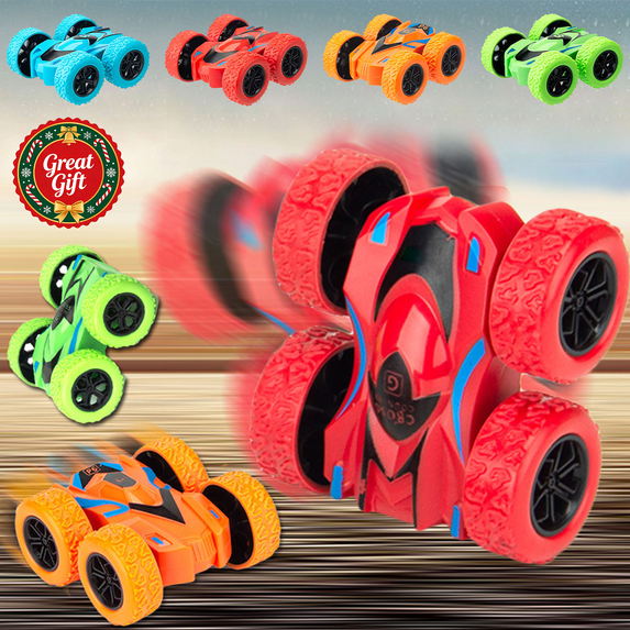 Friction Powered Double Sided Stunt Car, 360° Rotating Flip Off Road Push and Go Vehicle, Durable Toddler Toy for Indoor Outdoor, Christmas Birthday Gift for Kids Boys Girls Ages 3 and Up