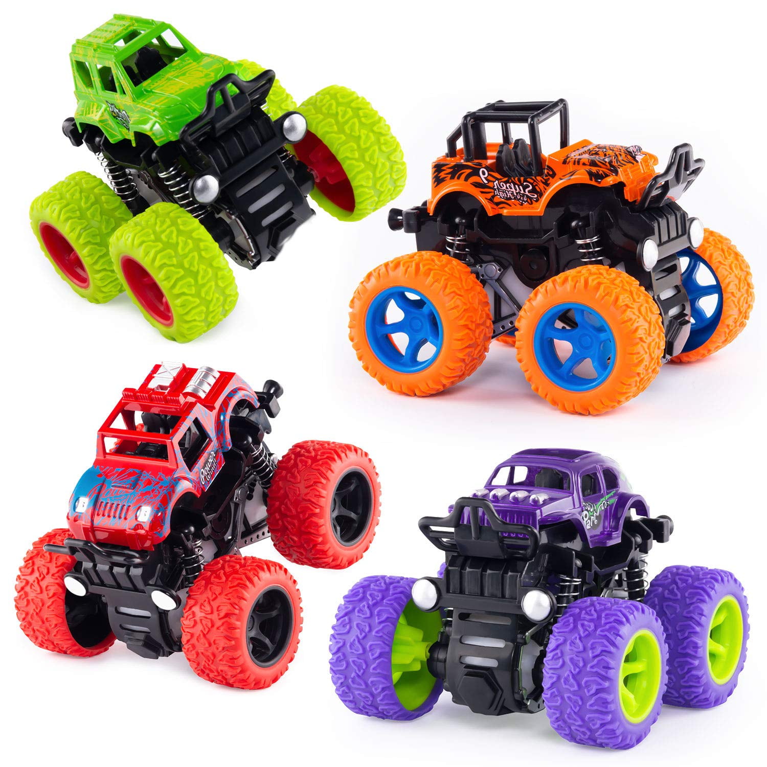 Friction Powered Monster Trucks Toys for Boys - Push and Go Car ...