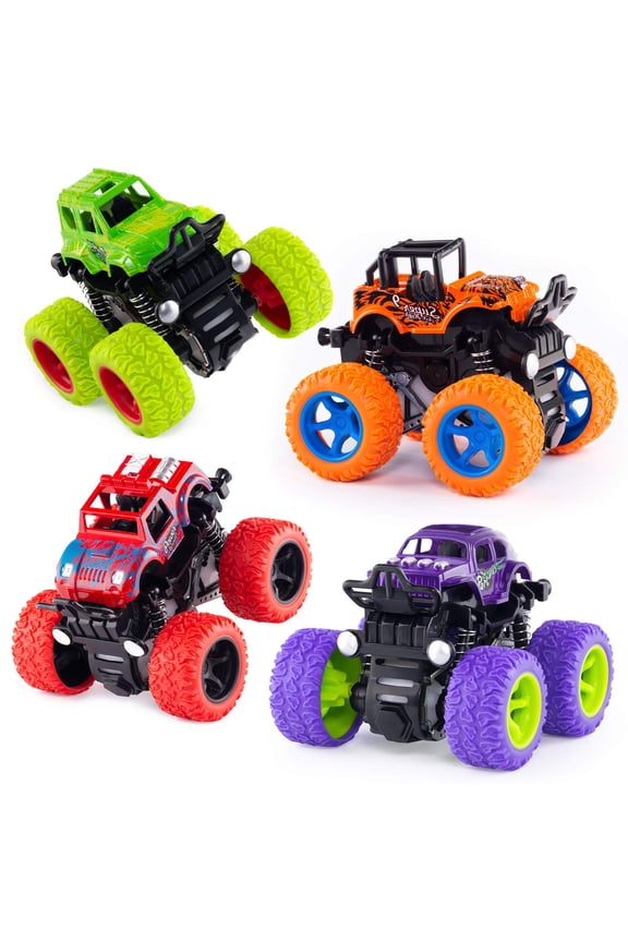 Friction Powered Monster Trucks Toys for Boys - Push and Go Car Vehicles Truck, Inertia Vehicle, Kids Birthday Christmas Party Supplies Gift 3 Years Old,Orange+Purple(2PCS)
