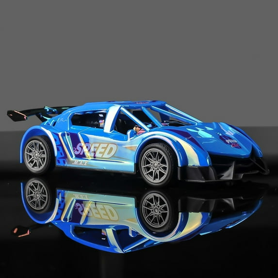 Friction Powered Racing Car Toy for Boys – Blue Inertial Sports Car Model with Rubber Wheels and Simulated Tail Fins – Durable Push and Go Car Gift for Kids