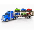 thumbnail image 1 of Friction Powered Toy Car Carrier Truck, 23 Inch Transport Trailer with 6 Mini Vehicles, Lights, Sounds, Opening Rear Door, Detachable Trailer, 1 of 9