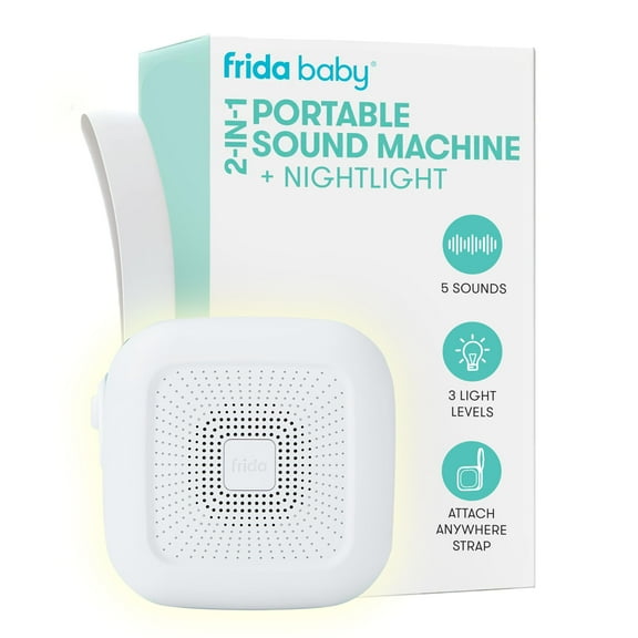 Frida Baby 2-in-1 Portable Sound Machine for Baby + Nightlight | White Noise Sound Machine for Baby with 5 Soothing Sounds & 3 Nightlight Modes | Travel Sound Machine Attaches to Strollers, Car Seats
