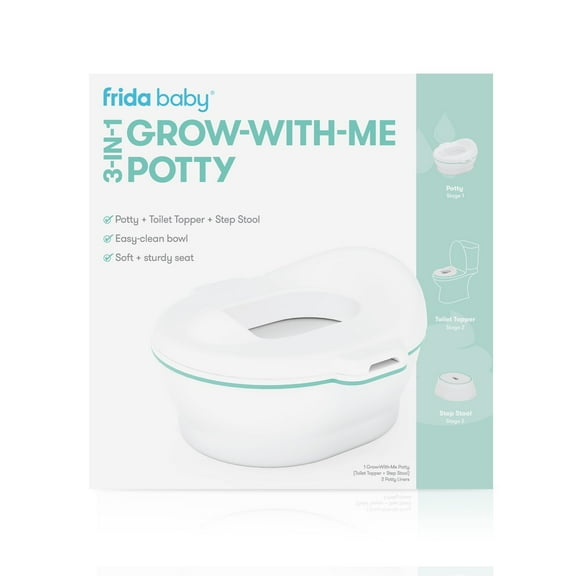 Frida Baby 3 in 1 Grow with Me Potty Training Toilet Seat with Convertible Potty, Toilet Seat Topper, and Stepstool, White, 2 Piece