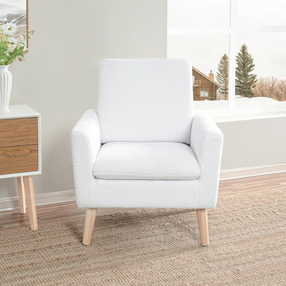 Frida Fleece Minimalist Accent Chair Set of 2-Color:White