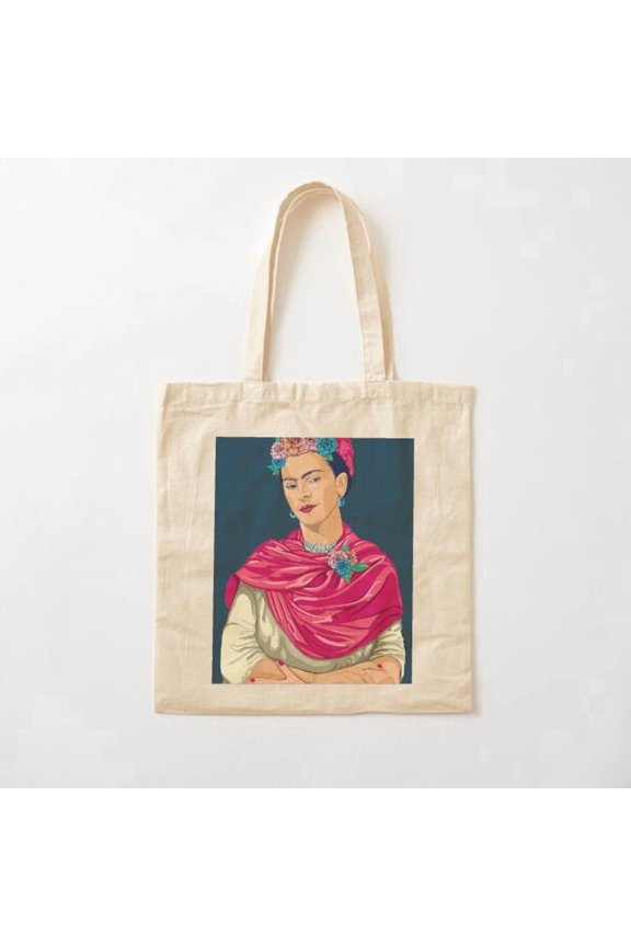 Frida In Pink Canvas Tote Bags, Reusable Shopping Bag