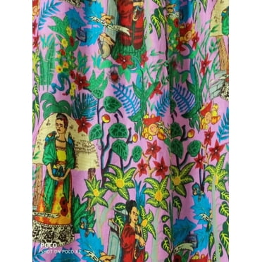 Frida Inspired Colorful Drapes, Set Of Two Curtains, Semi Sheer Cotton Curtain Set. Two Panels.