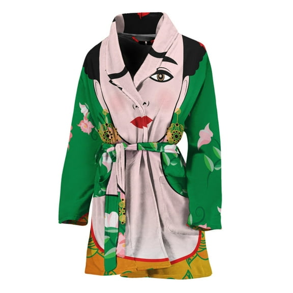 Frida Kahlo And Pink Floral Women Bathrobe One Size Univeral Fits Fashion Lightweight Plush Fleece Long Robe For Women
