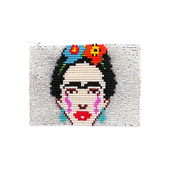 Frida Kahlo Face Mexican Artist Czech Glass Seed Beaded Coin Purse Zipper Pouch - Womens Fashion Handmade Bags Boho Travel Accessories
