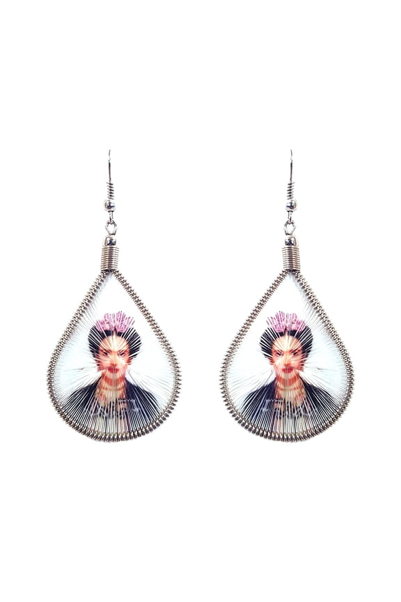 Frida Kahlo Graphic Silk Thread Teardrop Dangle Earrings - Womens Fashion Handmade Jewelry Famous Artist Accessories