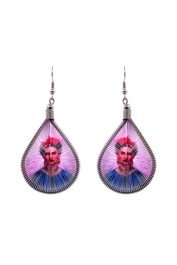 Frida Kahlo Graphic Silk Thread Teardrop Dangle Earrings - Womens Fashion Handmade Jewelry Famous Artist Accessories