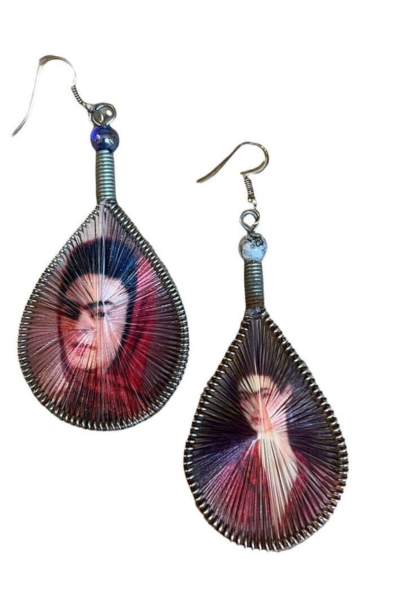 Frida Kahlo Handmade Earring Asymmetric 3 Graphic Silk Thread Teardrop Mexican New