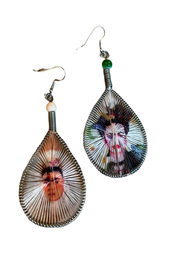 Frida Kahlo Handmade Earring Asymmetric 3 Graphic Silk Thread Teardrop Mexican
