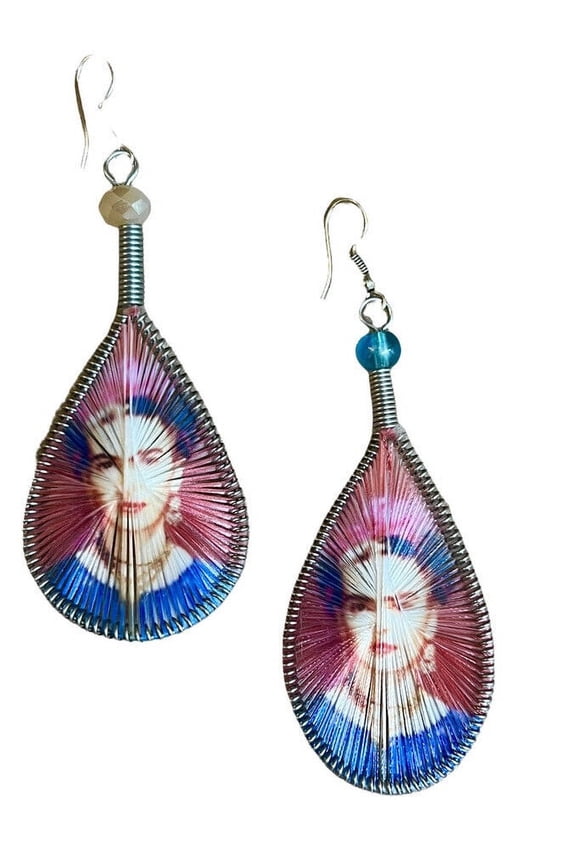 Frida Kahlo Handmade Earring Flower Head 3 Graphic Silk Thread Teardrop Mexican New