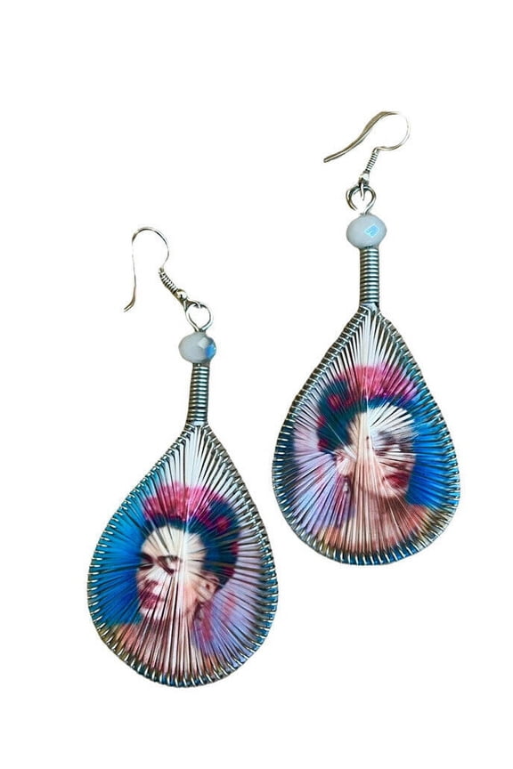 Frida Kahlo Handmade Earring Flower Head 3 Graphic Silk Thread Teardrop Mexican New