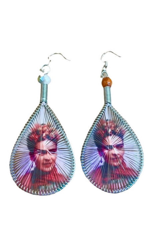 Frida Kahlo Handmade Earring Red Scarf 3 Graphic Silk Thread Teardrop Mexican New