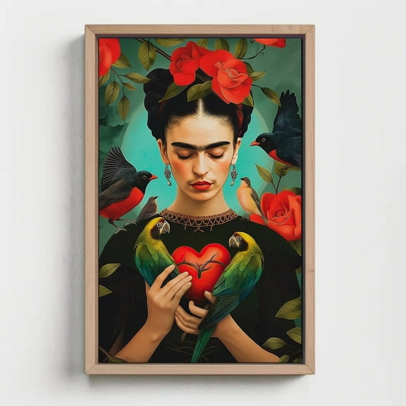 Frida Kahlo Heart Print - Large Canvas Frida Kahlo Painting - Mexican Wall Art - Ready To Hang - Mexico Art - Gift For Her, Unframed Poster Size 12x18