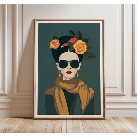 Frida Kahlo Modern Portrait Fashion Art Illustration Feminist Home Bold Floral Artwork Living Room Mexican, Unframed Poster