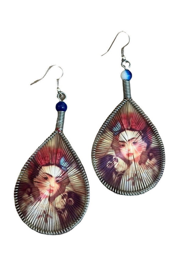 Frida Kahlo & Monkey Handmade Earring 3 Graphic Silk Thread Teardrop Mexican New