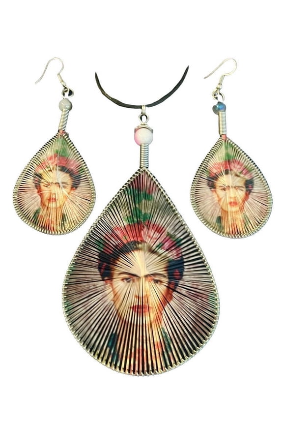 Frida Kahlo & Monkey Handmade Earring & Necklace Silk Thread Teardrop Mexican 4 New