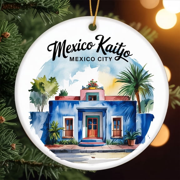 Frida Kahlo Museum – Mexico City Mexico, Travel Ornament – Ceramic Ornament for Christmas Tree Decoration, Souvenir Gift for Travelers, Couples, Friends, Valentine Gifts 221OR43