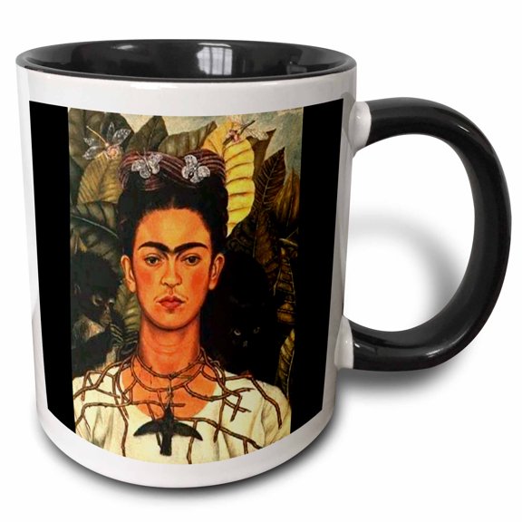 3drose, Frida Kahlo Painting, 11oz Two-tone Black Mug