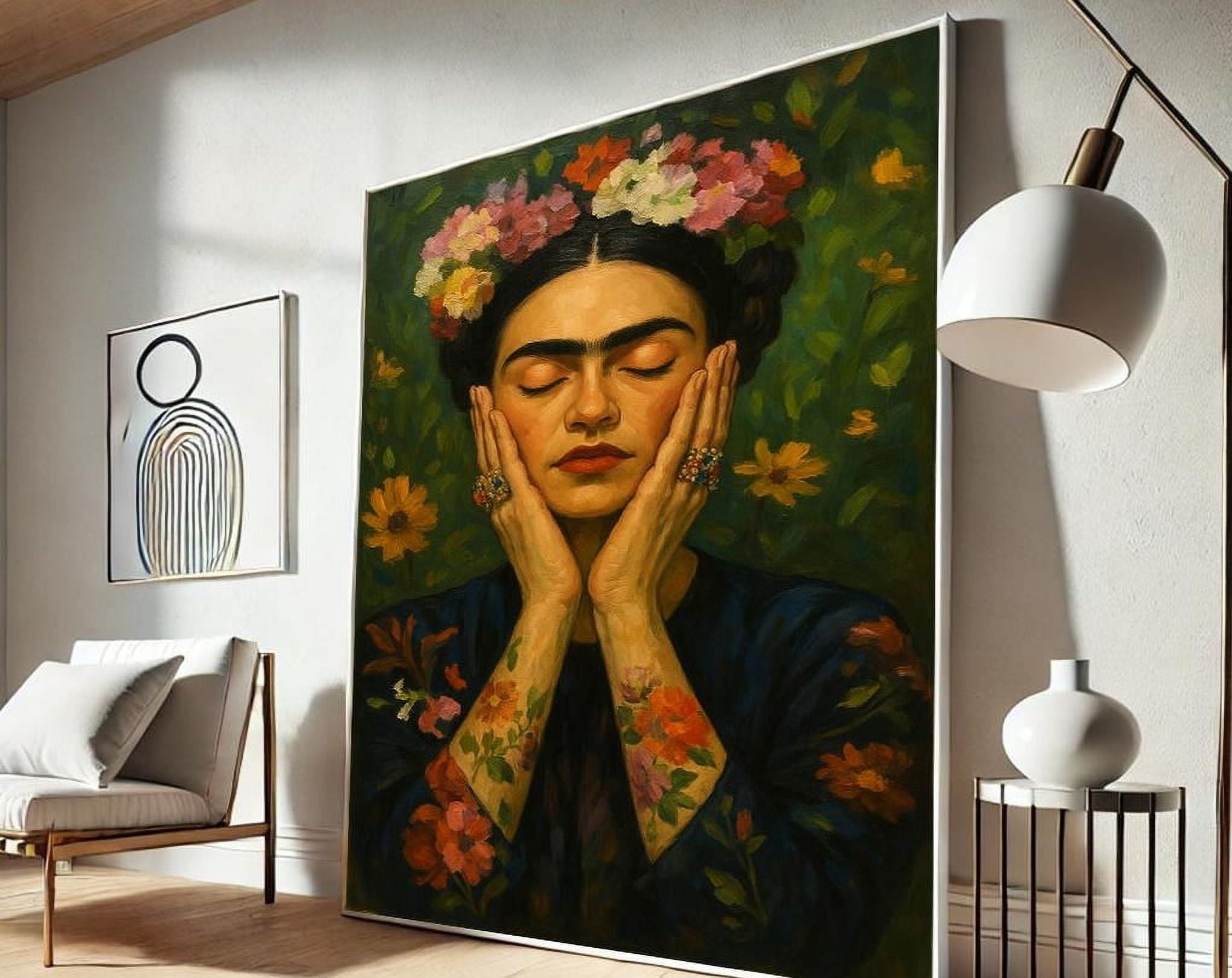 Frida Kahlo Portrait Art, Floral Mexican Wall Art Print, Feminist Icon ...