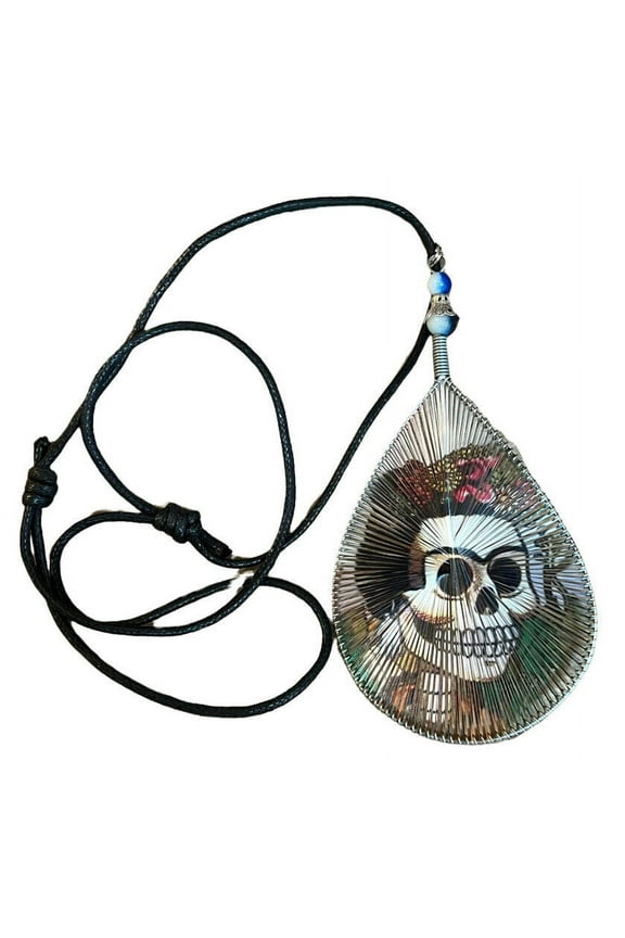 Frida Kahlo Skeleton Handmade Necklace Graphic Silk Thread Teardrop Mexico 4 New