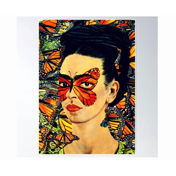 Frida Kahlo With Monarch Butterflies Poster Wall Art Modern Wall Decor For Living Room Bedroom