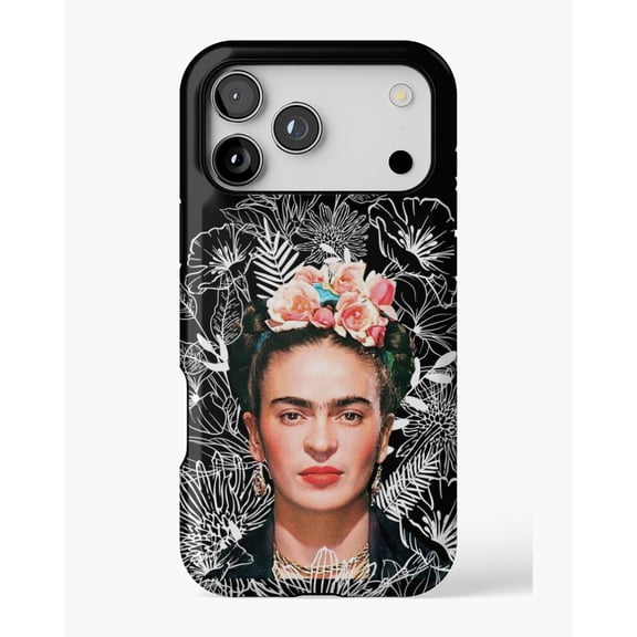 Frida Kahlo portrait color, white flowers, black background H987 Premium Durable Case for iPhone 17 16 15 14 13 12 11 Pro Max – Unisex Style
