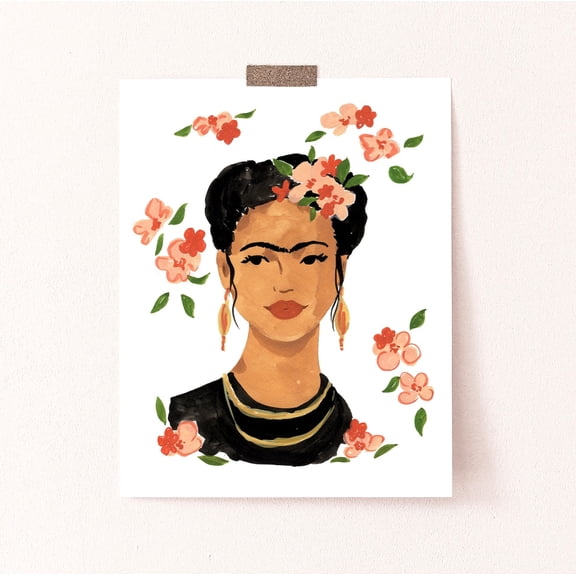 Frida Portrait Art Poster Floral Feminine Wall Decor Poster Art Print Home Decor, Stretched Canvas Size 16x24 F03.1.20l874