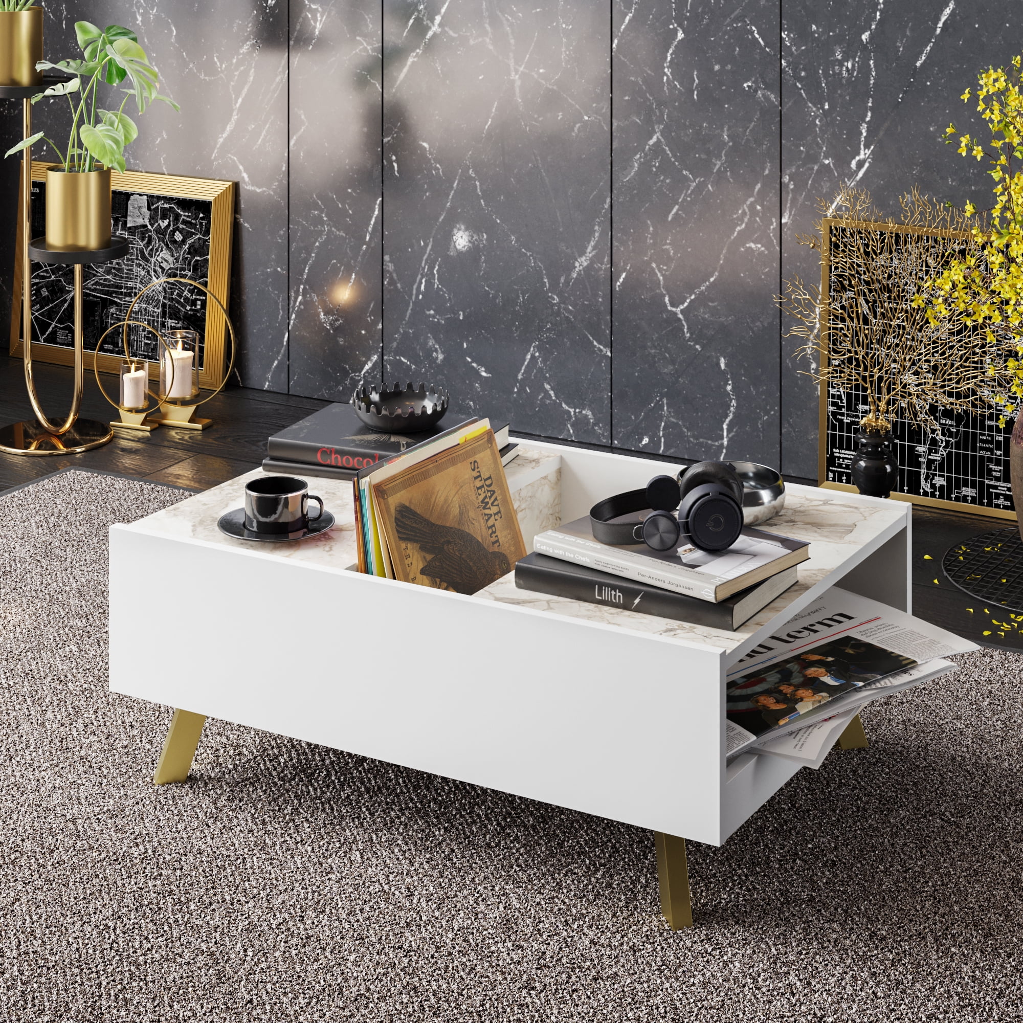 Frida Rectangle Coffee Table - Ephesus Marble & Gold - Walmart.com