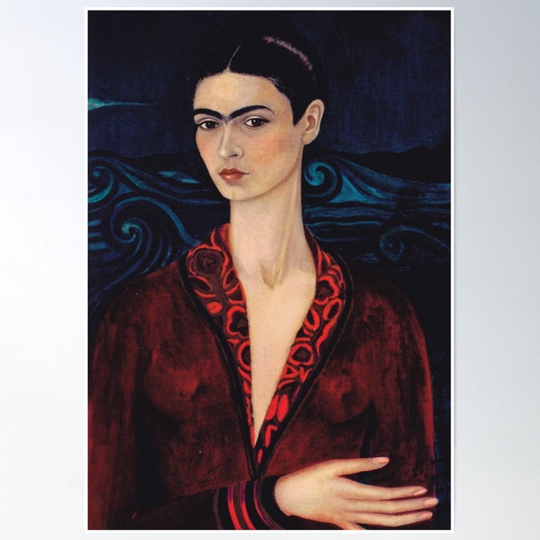 self portrait in a velvet dress by Frida Kahlo | Classic Portrait Canvas Wall Art (D0577) Self-Portrait Wearing a Velvet Dress,