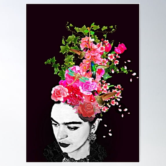 Frida With Hummingbird And Dragonfly Poster Wall Art, Modern Wall Decor For Living Room Bedroom, 12x18 UNFRAMED