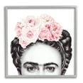 thumbnail image 1 of Frida With Pink Roses Powerful Full Eyed Portrait Botanical & Floral Framed Art Print Wall Art, 17x17, 1 of 7