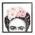 thumbnail image 1 of Frida With Pink Roses Powerful Full Eyed Portrait Botanical & Floral Framed Art Print Wall Art, 17x17, 1 of 7