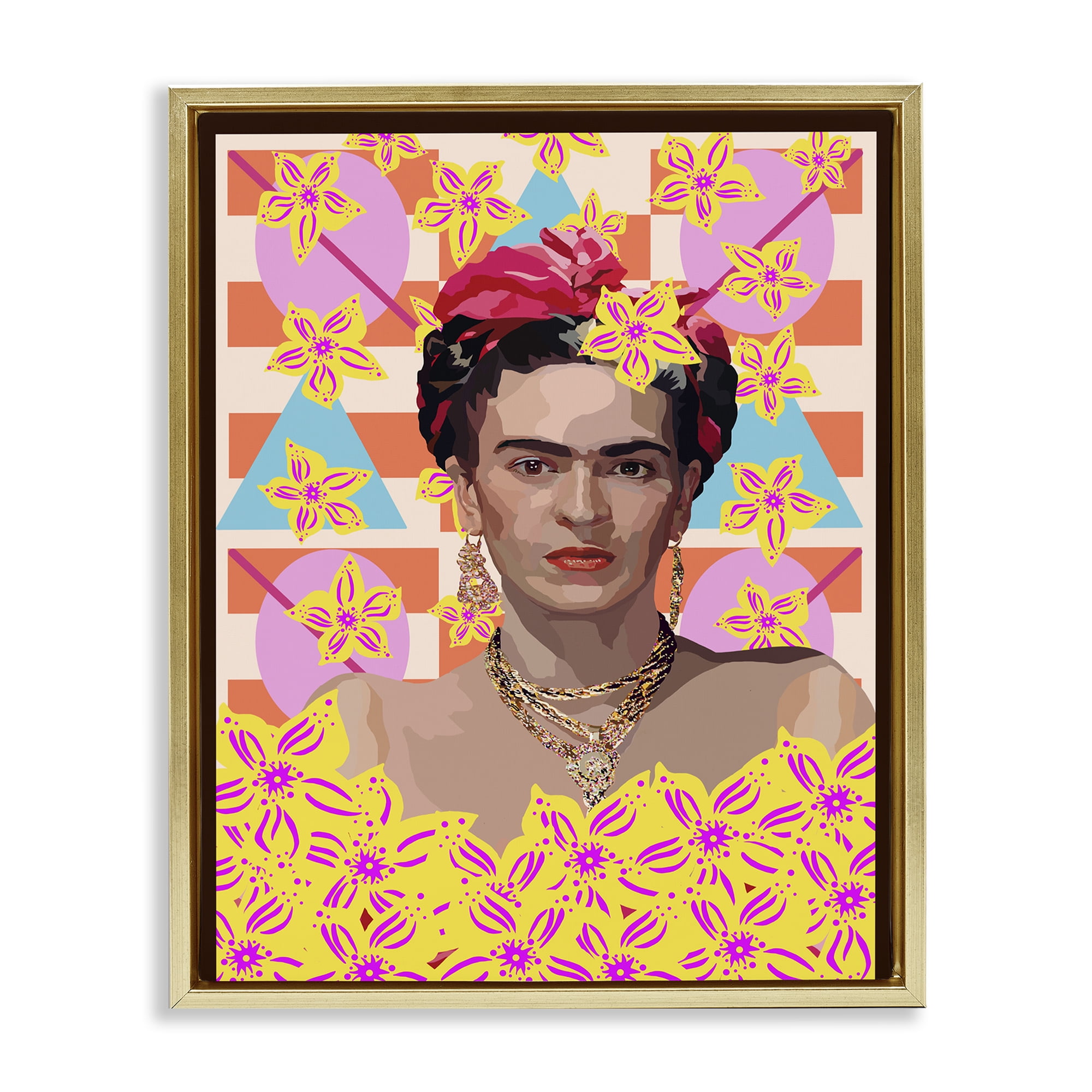 Frida's Floral Journey Gold Framed Floater Canvas Wall Art, design by Lynnda Rakos