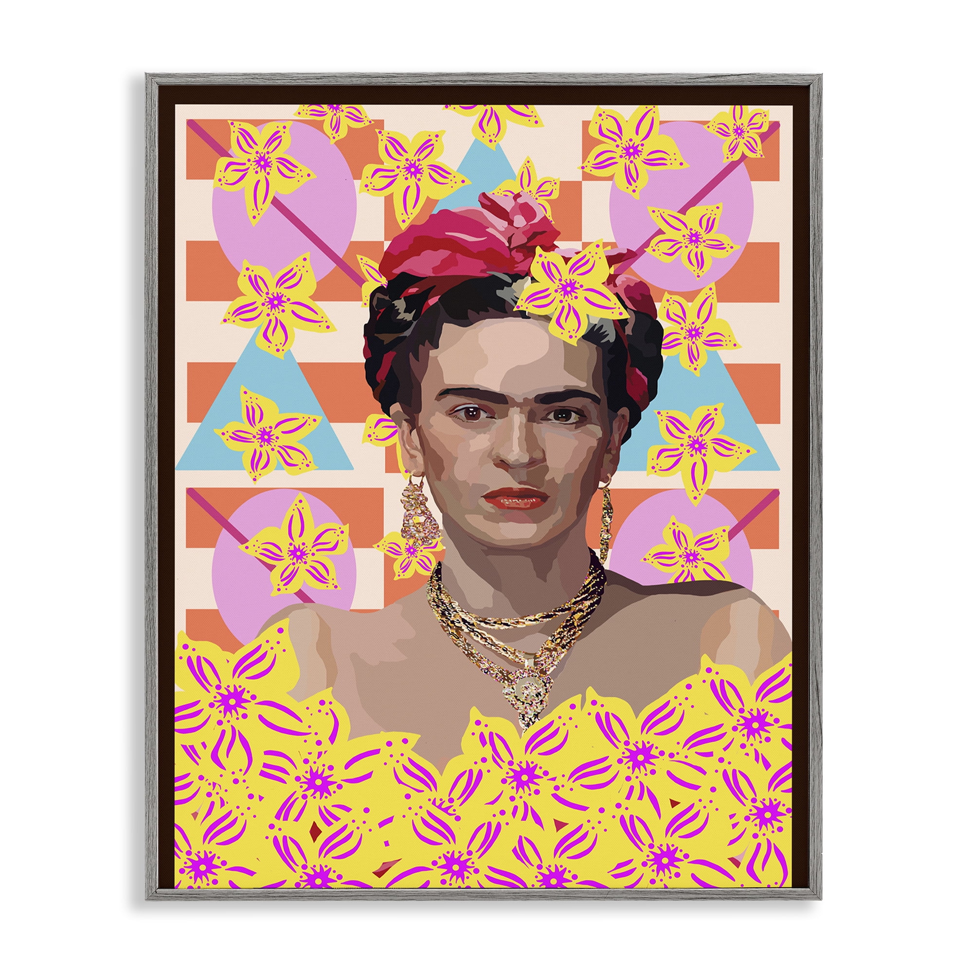 Frida's Floral Journey Gray Framed Giclee Art, design by Lynnda Rakos