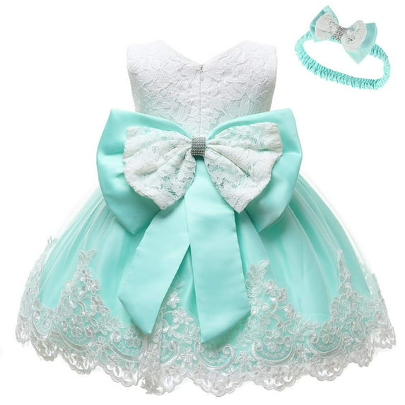 LoyisViDion Baby Girls Dress Clearance Baby Girls Lace Bowknot Princess Wedding formal Tutu Dress+Headband Set Clothes Green 0-3 Months