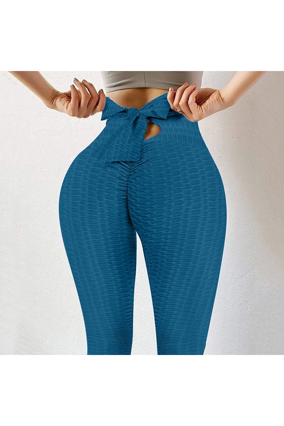 Kojanyu Bow-Accented High-Waist Yoga Pants - Women's High Waist Solid Color Tight Fitness Yoga Pants Nude Hidden Yoga Pants Elastic Waist Office Trousers for Women