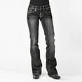 thumbnail image 1 of Lulshou Stretch Flared Denim Pants - Women Mid Waisted Embroidery Stretch Button Straight Full Length Pants Straight Leg Women's Jeans, 1 of 9